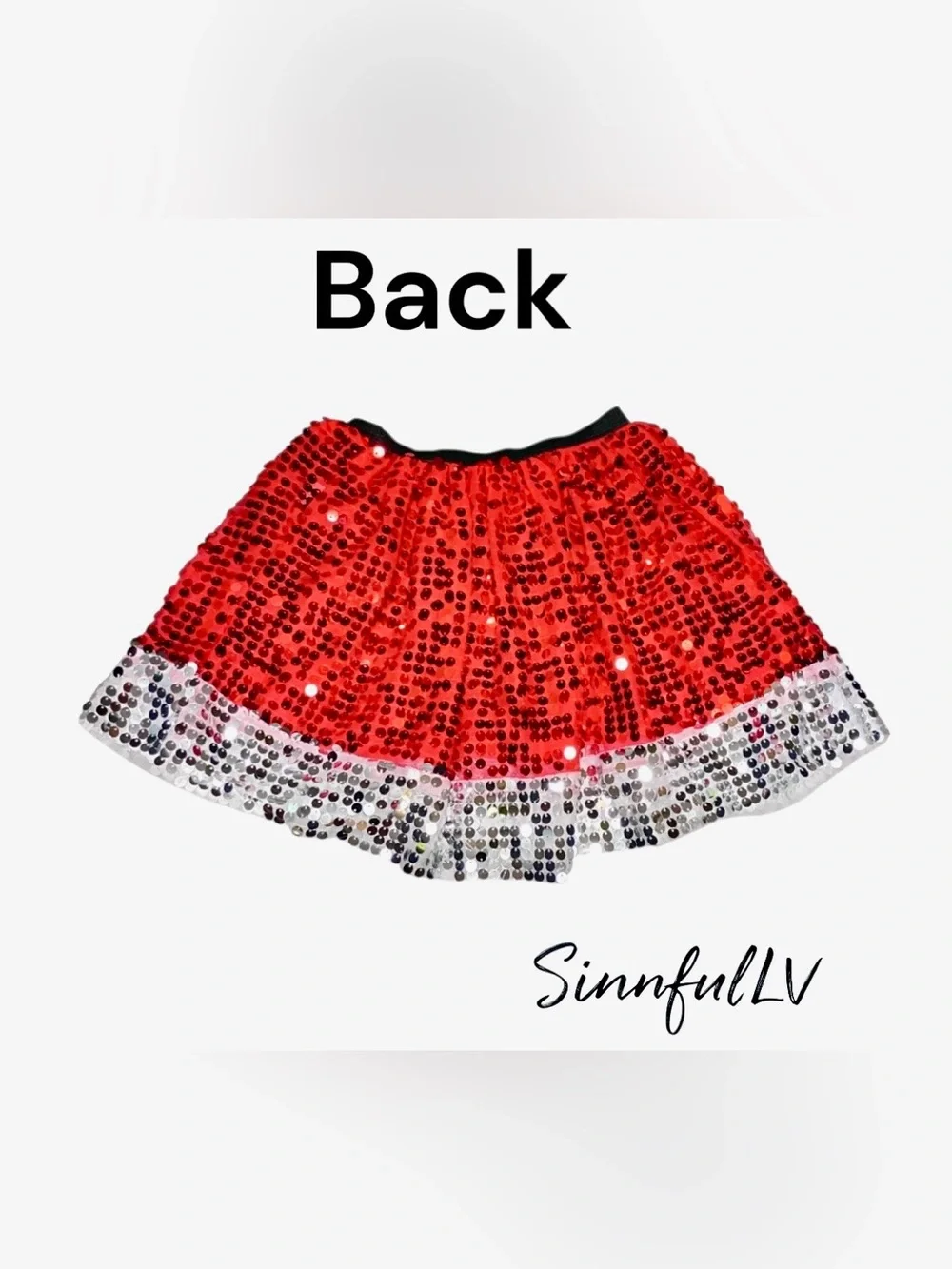 Sequin Holiday Mini Skirt - Red with Silver Trim